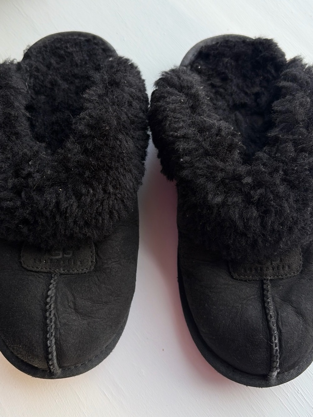 Black Shearling Lined Slip-On Slippers